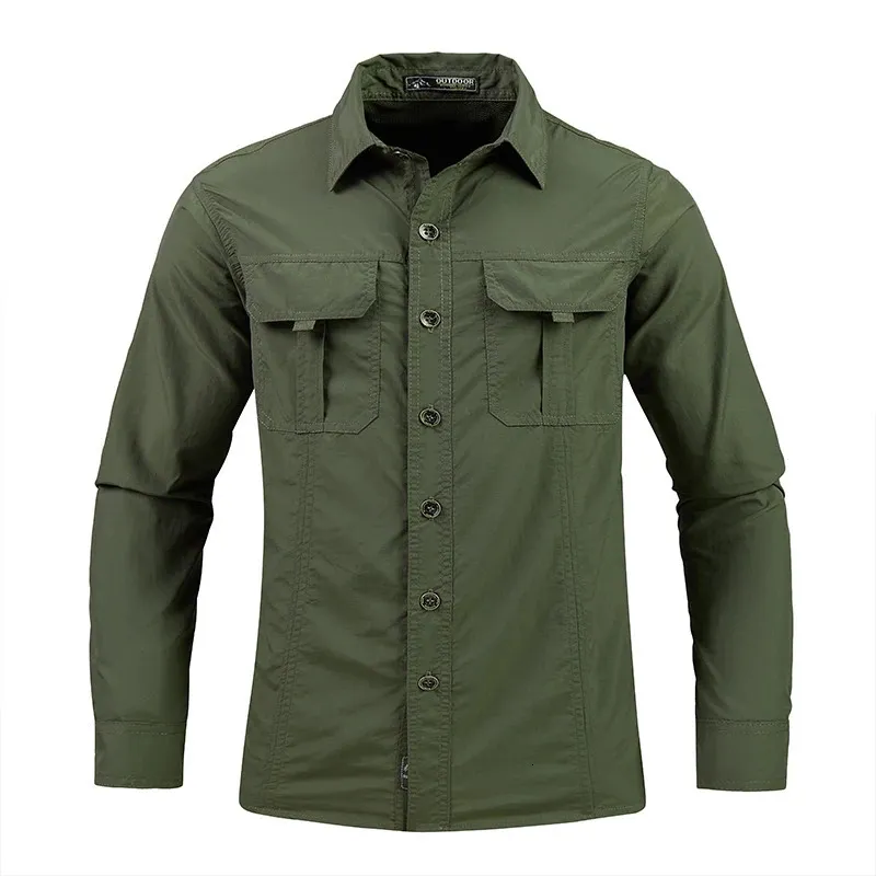 Green Black Cargo Long Sleeves Shirts For Mens Spring Autumn Design Brand Oversize 4XL 5XL Military Clothes Casual Blouse 240202