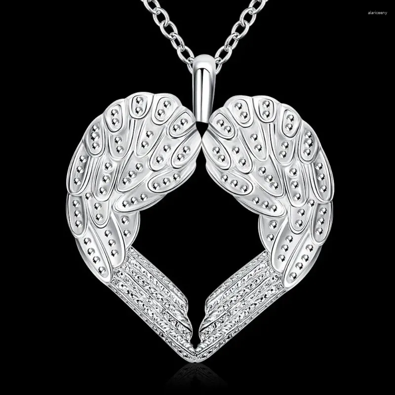 Hängen mode märke 925 sterling silver halsband för kvinnor smycken ängel vingar hjärta hänge alla hjärtans dag gåvor bröllop