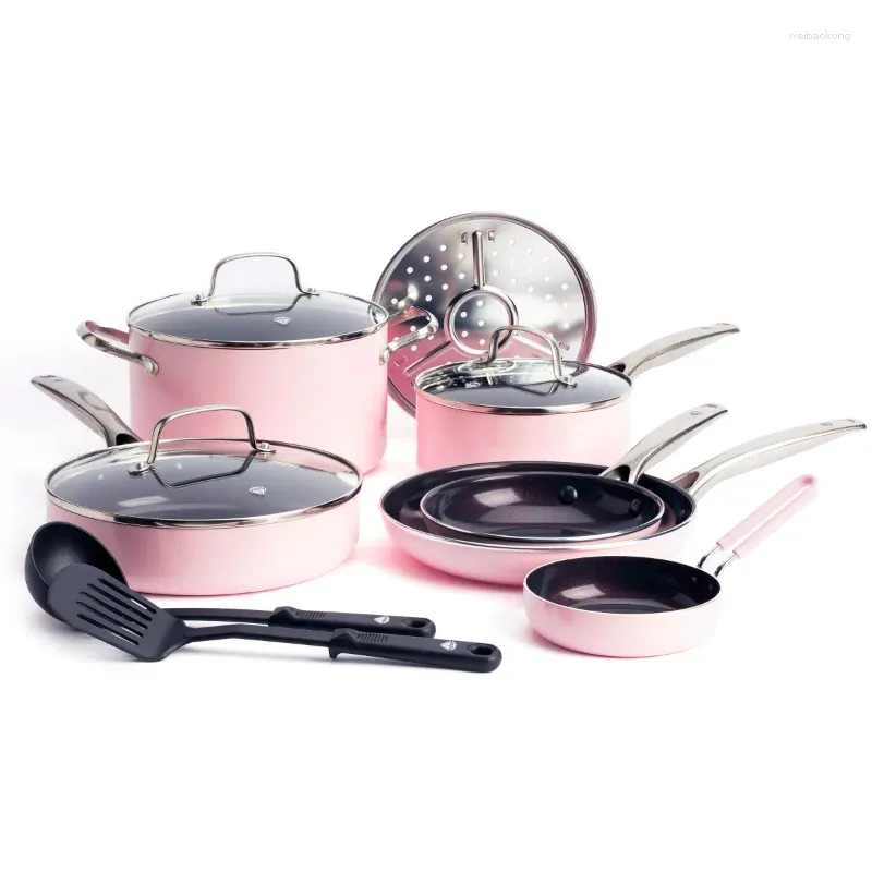 Zestawy naczynia kuchennego Blue Diamond 12-częściowy bez toksyny ceramiczne nonstick garnki SET SET SET SAFE