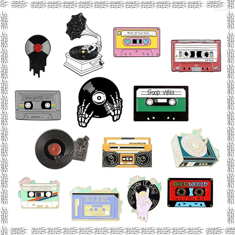 Brooches Music Lovers Enamel Pins Tape Cassette DJ Vinyl Record Player Badge Lapel Pin Gothic Jewelry Gift For Friends Wholesale