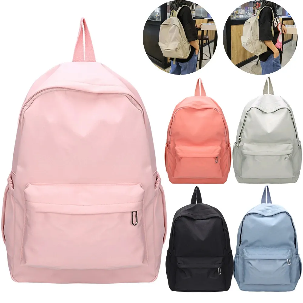 Preppy cor sólida bolsa de ombro náilon escola mochila coreano adolescente branco esportes mochila viagem para mulher 240130