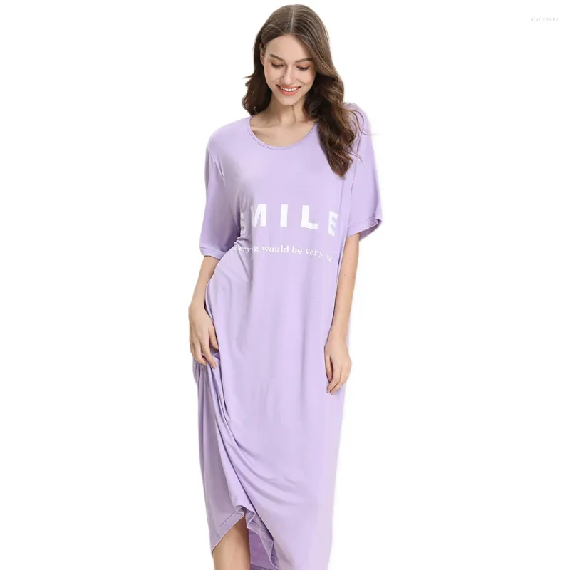 Women's Sleepwear Plus Size Sweet Smile Long Night Dress Women Cozy Modal Loose Simple Short Sleeve Nightgowns Sleepdress