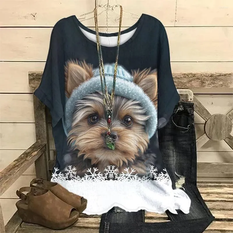 Dames T-shirts Lente en zomer Casual shirt 3D Leuke hond Print Losse korte mouw O-hals Mode Kleine frisse Harajuku Dames T-shirts