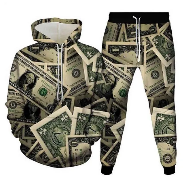 New Men/Womens Dollar Money Funny 3D Print Fashion Tracksuits Hip Hop Pants + Hoodies Tracksuit Sets RA52