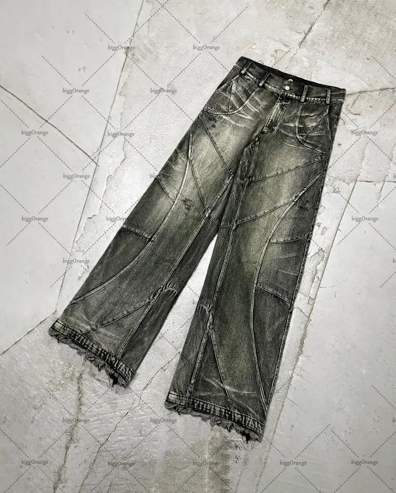 Y2k Grigio Street Rock Abbigliamento Punk Gotico Jeans oversize a vita alta UOMO Hip Hop americano Pantaloni gamba larga dritti retrò UOMO 240126