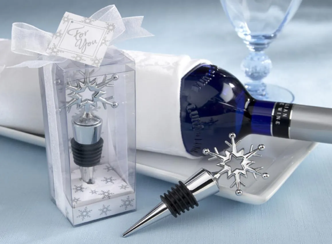 10pcs Icicle Snowflake Wine Bottle Stopper with Gift box Bridal Shower Wedding Favors Party Christmas Gift8884115