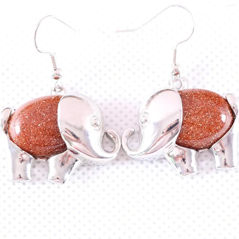 Dingle örhängen smycken gåva för kvinnor naturlig pärla sandsten oval hytt cabochon 16x28mm djur elefant örhänge 1pair u101