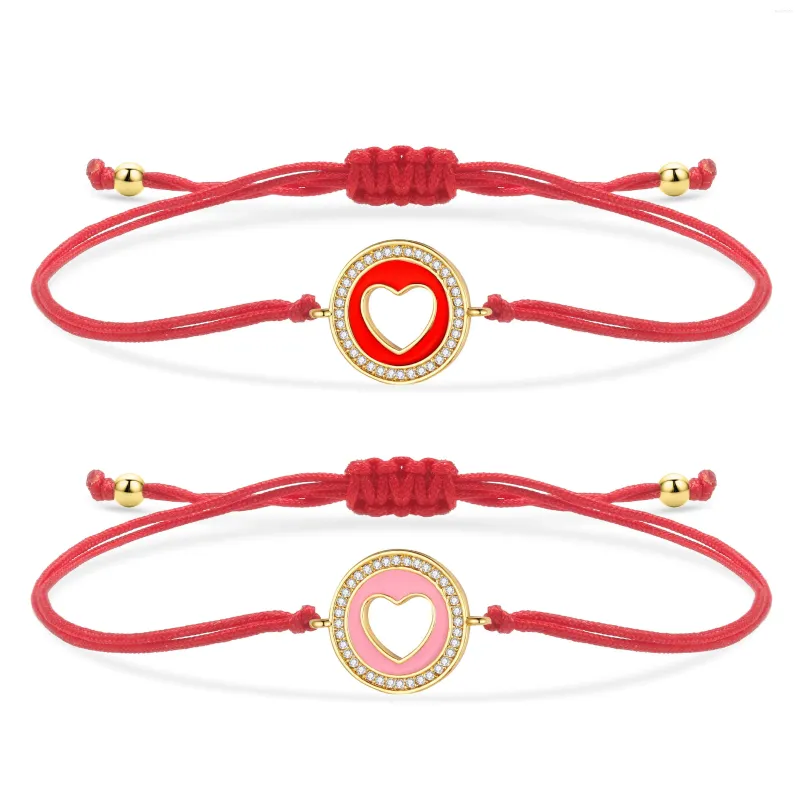 Charme Pulseiras CZ Cristal Latão Azul Rosa Esmalte Amor Pêssego Coração Sorte Pulseira Mulheres Na Moda Cubic Zirconia Red String Handmade Jóias