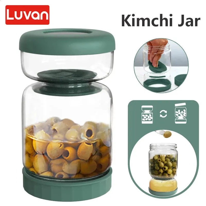 Glazen augurkenpot met deksel Zeef Olijven Zandloperkan Voedselopslag Kimchi-container Jalapenos Gisting Keukenscheider 240223