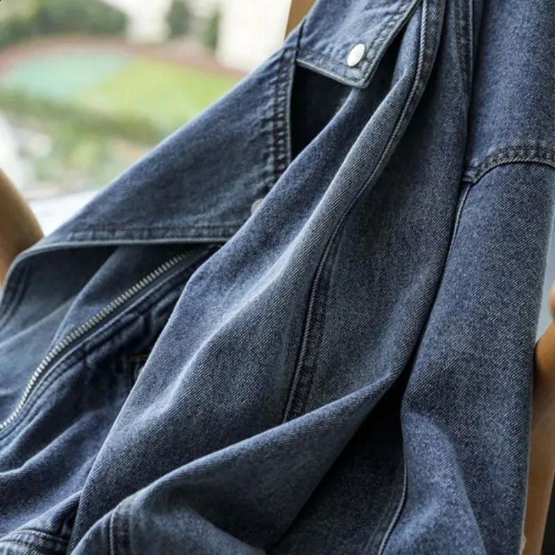 Vintage Denim Kort Jakke - Kvinders Y2K Koreansk Oversized Jean Jakke til Vinter