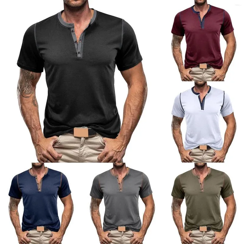 T-shirt da uomo Camicia estiva a maniche corte Girocollo Colore coordinato Alla moda Casual Uomo Sfuso S