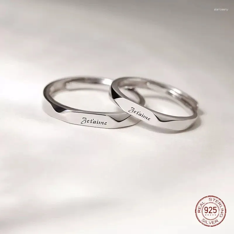 Cluster-Ringe aus 925er-Sterlingsilber, französischer „I Love You“, für Damen und Herren, einzigartiges Accessoire, Paar-Verlobungsring, verstellbarer Modeschmuck