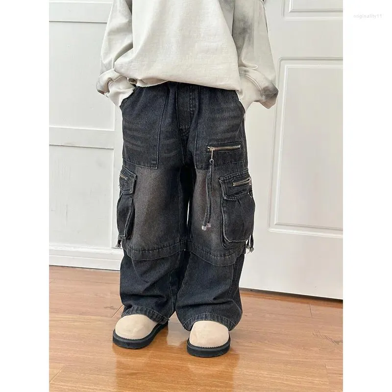 Broeken Kinderkleding Kinderbroeken 2024 Lente Mode Knappe Cargo Jeans Koreaanse Stijl Jongens En Meisjes Denim