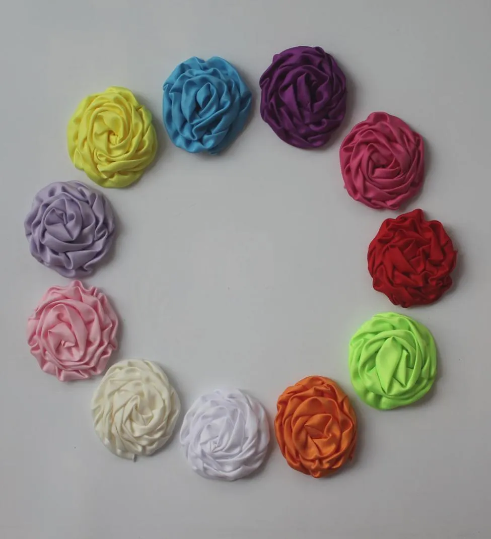 Fleur roulée en tissu satiné, 20 pièces, avec pince crocodile doublée, pince à cheveux pour filles, fournitures de fleurs artisanales, bricolage, 4662512