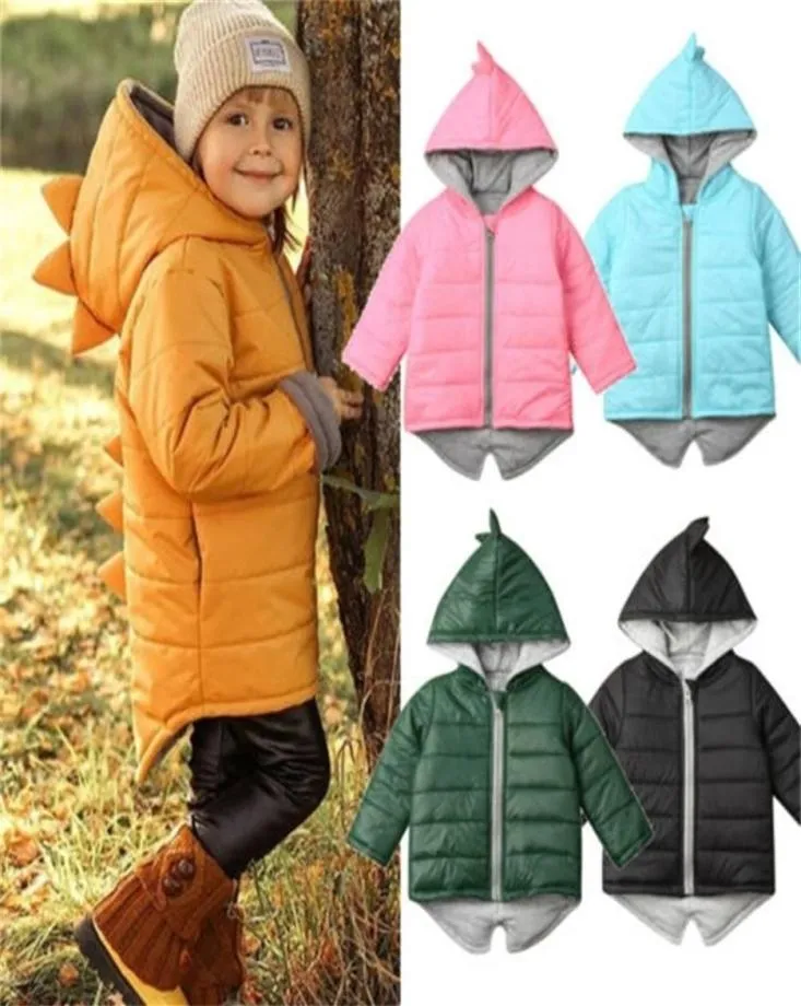 Cute Kids Toddler Baby Girl Boy Long Sleeve Solid Color Hoodied Zipper Coat Winter Warm Jacket 3D Dinosaur Outwear Casual Tops Y209139281