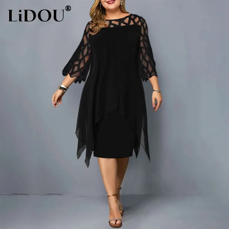 Plus Size Lace Plus Size red dress with Elegant Hollow Out - Loose Fit Casual Midi Robe Femme Plus Size Lace Plus Size red dress with Elegant Hollow Out - Loose Fit Casual Midi Robe Femme
