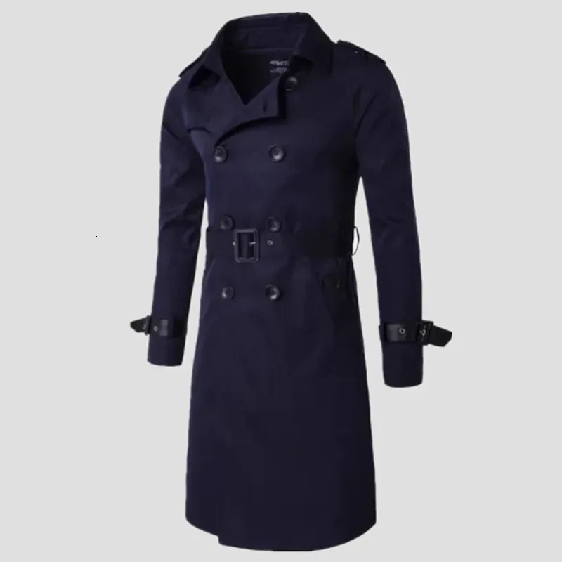 2024 MENS Spring Autumn Windbreak Overcoat Long Trench Coats With Belt Man Pea Coat Double Breasted Peacoat 240122