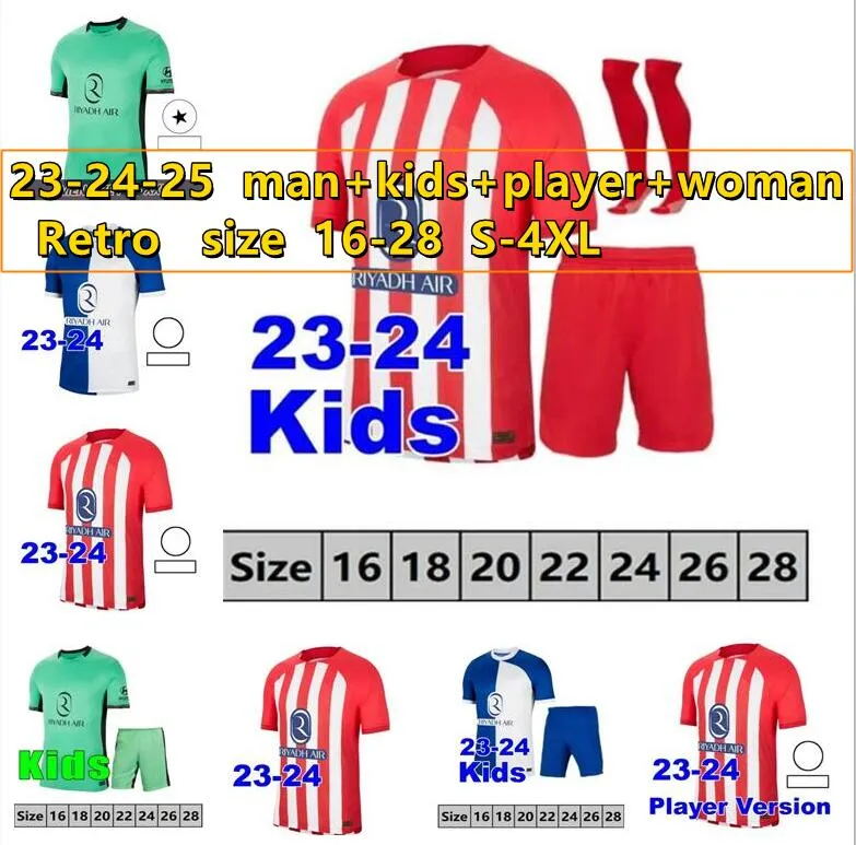 23 24 25 Maillots de football Atletico Madrids GRIEZMANN 120e anniversaire 2023 2024 M.LLORENTE KOKE SAUL Correa LEMAR Maillot de football joueur hommes kit enfants ensembles uniformes S-4XL