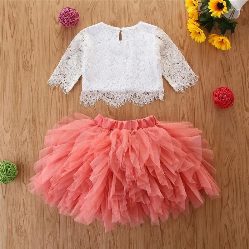 Clothing Sets 1-6Yrs Children Girls Tutu Set Lace Tops Layer Skirts 2Pcs Summer Outfits