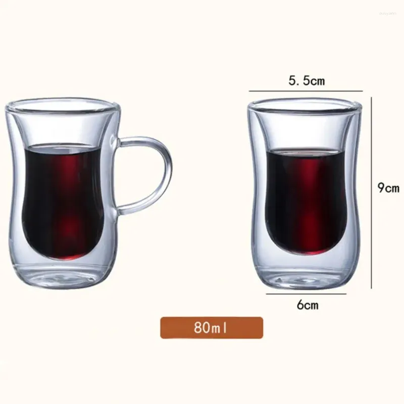 Wine Glasses Heat Insulation Cup Resistant Transparent Double Wall Portable Mug 80ml Glass Tea Coffee With Handle Milk