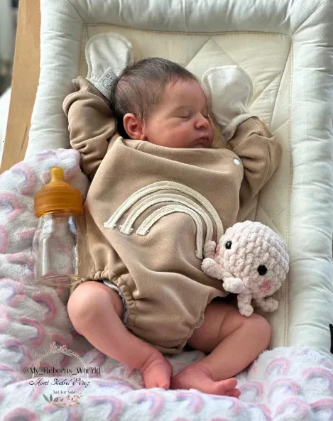 48CM Reborn Doll Handmade Very Lifelike Sleeping Baby Laura 3D Skin with Hand-Root Hair Visible Veins High Quality Toys 240131