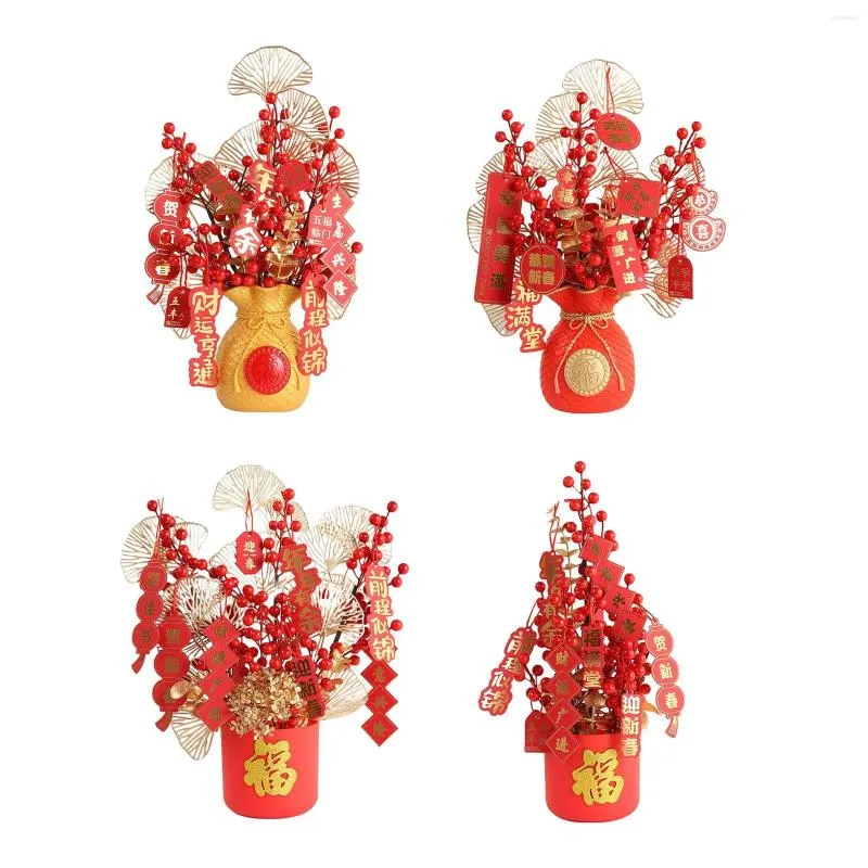 Decorative Flowers Blessing Bucket Set Spring Festival Bouquet Simulation Red Berries