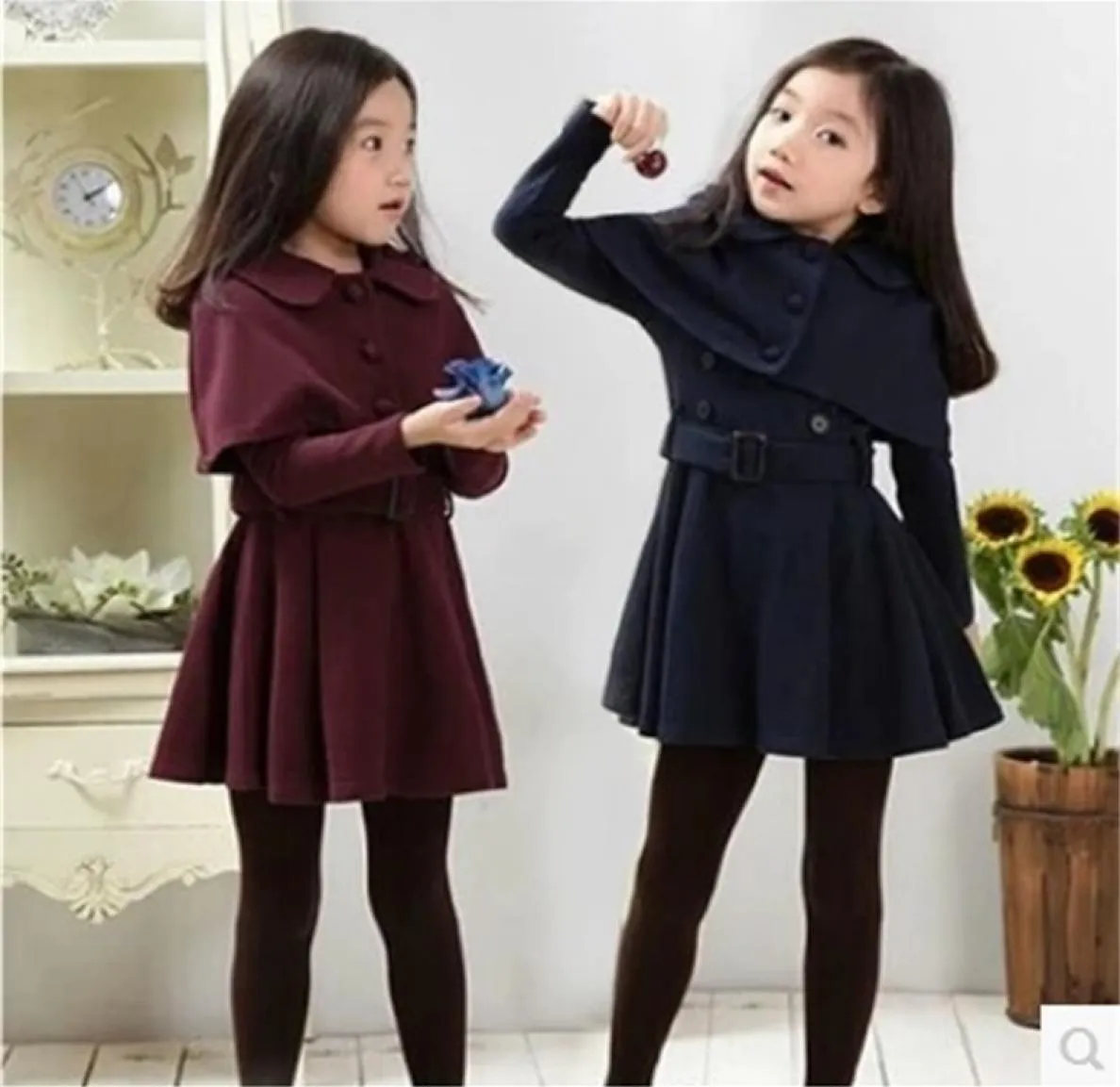 3 4 5 6 7 9 10 11 12YEAROLD TEEN GIRLS autunt Dress with Short Clak Solid Longleve Dressesエレガントな冬ドレスガールズY200109961827