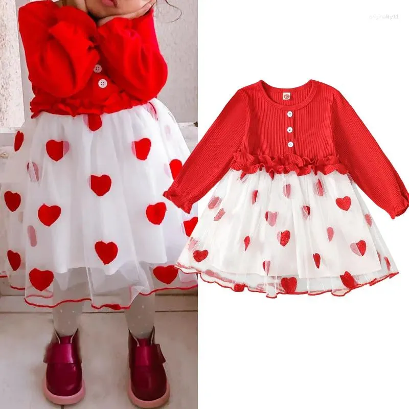 Sukienki dla dziewczynek 0-4y Baby Girls Casual Dress Walentynki Ruffle Ruffle Heart Tiulle Tutu Tutu A-Line Ubranie dla dzieci Wiosna 2024