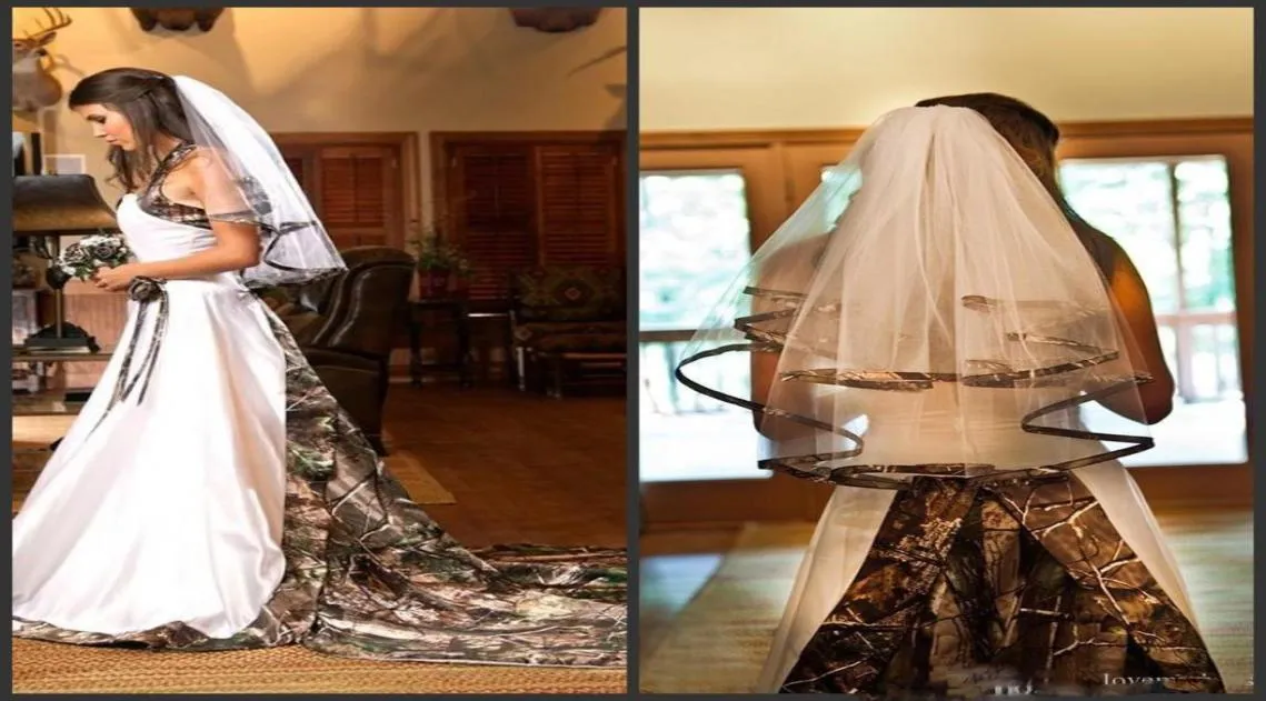 Two Layers Camo Bridal Veils Cheap 2018 Simple Unqiue Design Sexy Style Custom Made s High Quality5490653