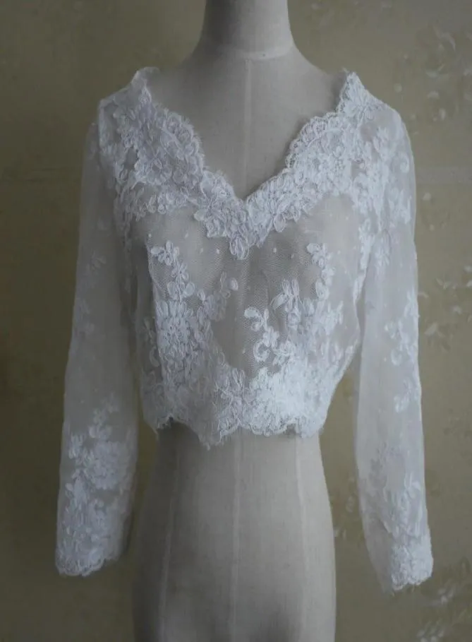 Giacche da sposa a maniche lunghe Economici Abiti da sposa Wrpas Cappotto in pizzo Giacche avorio Scollo a V Giacca bolero Abito da sposa Custom Made4690376