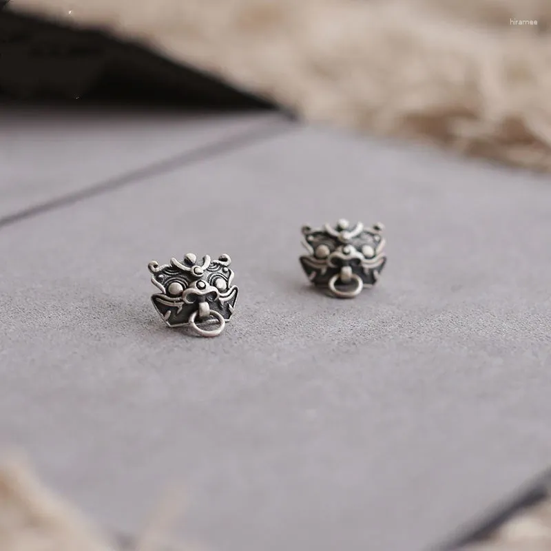 Hoop Earrings Vintage Thai Silver Brave Troops Stud For Women Asian Cultural Animal Piercing Jewelry