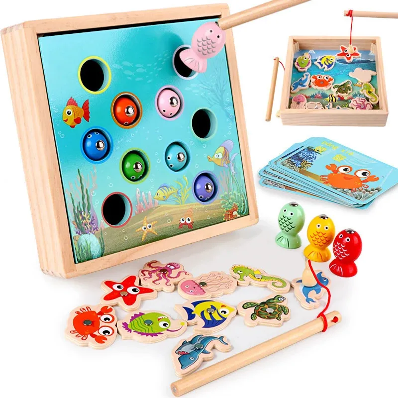 モンテッソーリ教育木製おもちゃ磁気ゲーム釣りおもちゃゲーム子供3Dフィッシュベイビーアウトドアおもしろい子供ギフト240202