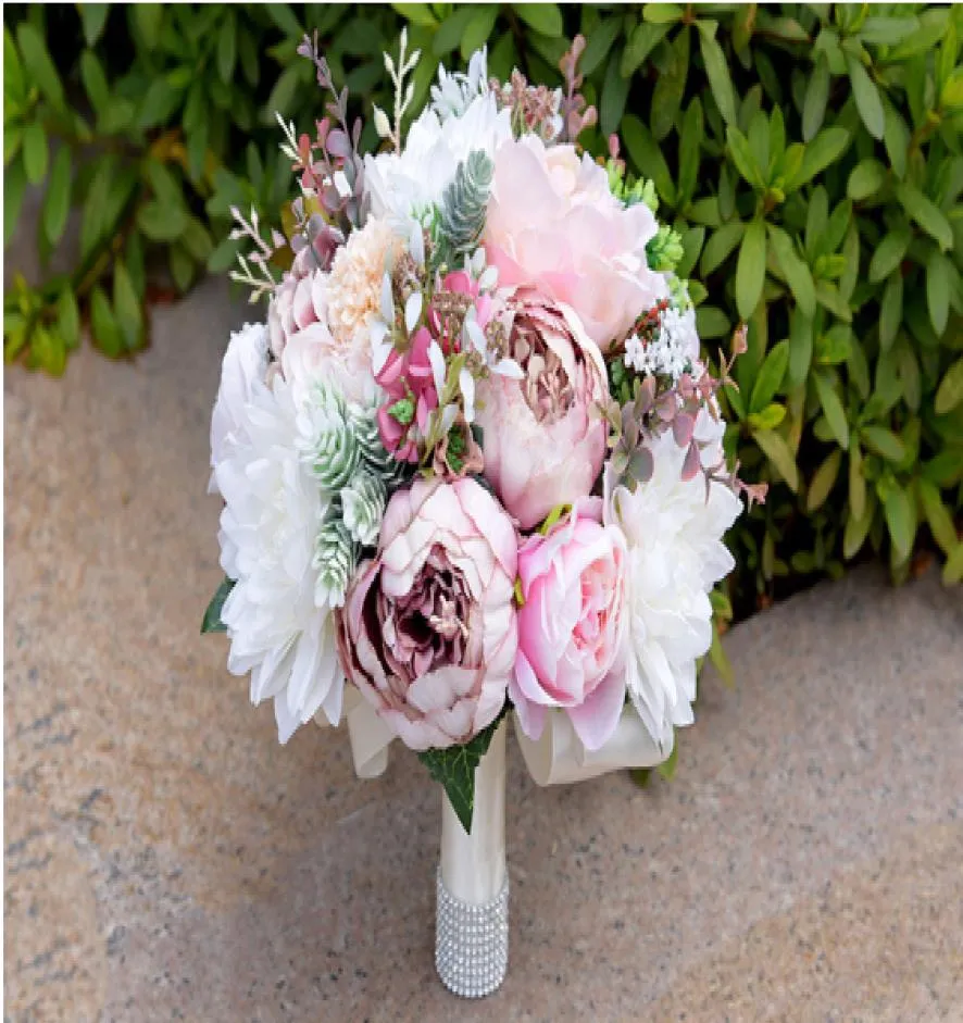 Fiori di peonia europea Bouquet da sposa Fiori di seta Fatti a mano Damigella d'onore con fiori 2019 Bouquet manuale Decorazione della casa5061559