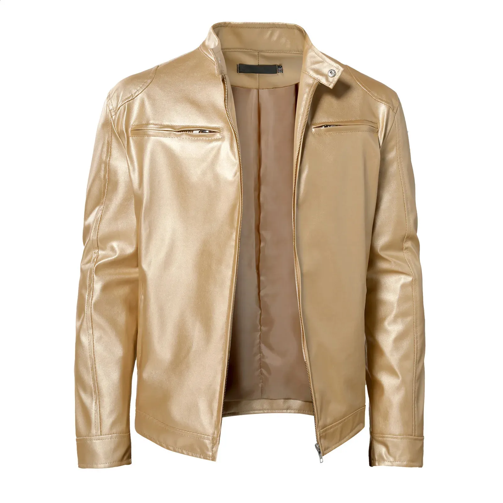 Steampunk Shiny Gold Leather Jackets For Men Night Club Mens Fashion Leather Jacket Anti-Wind Motorcycle Hip Hop Coat 240124