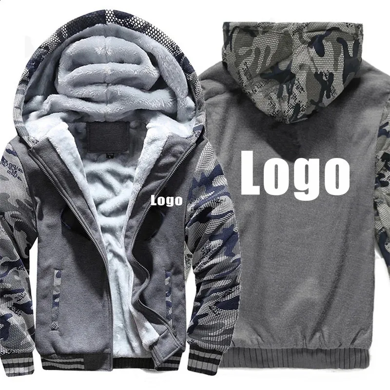 Custom Design Camouflage Faux Fur Hoodies DIY Printed Winter Fleece Men Hooded Coat Customized Thicken Sweatshirt Jacket 240124