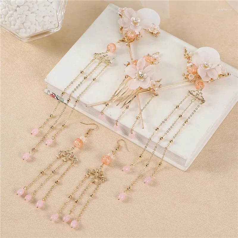 Necklace Earrings Set 5 Piece Fringe Step Shaker Chinese Traditional Bride Hairpin Girl Antiquity Hanfu Headdress Hairband Sticker