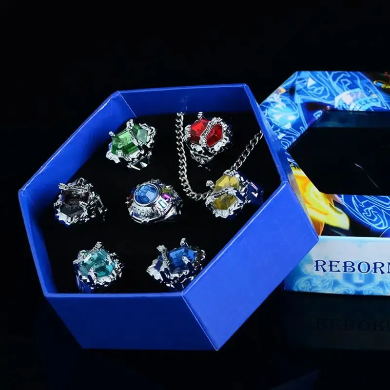 7 pièces ensemble Katekyo Hitman Reborn Vongola alliage anneaux Anime Cosplay bijoux de mode 240125