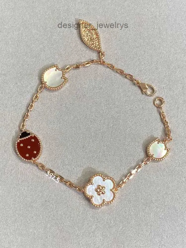 Vanclef Bilezik Van Clover Bileklik Yedi Yıldızlı Lady Blug Bilezik 925 STERLING Gümüş Kaplama 18K Altın Şanslı Lady Bug Beş Çiçek Bilezik