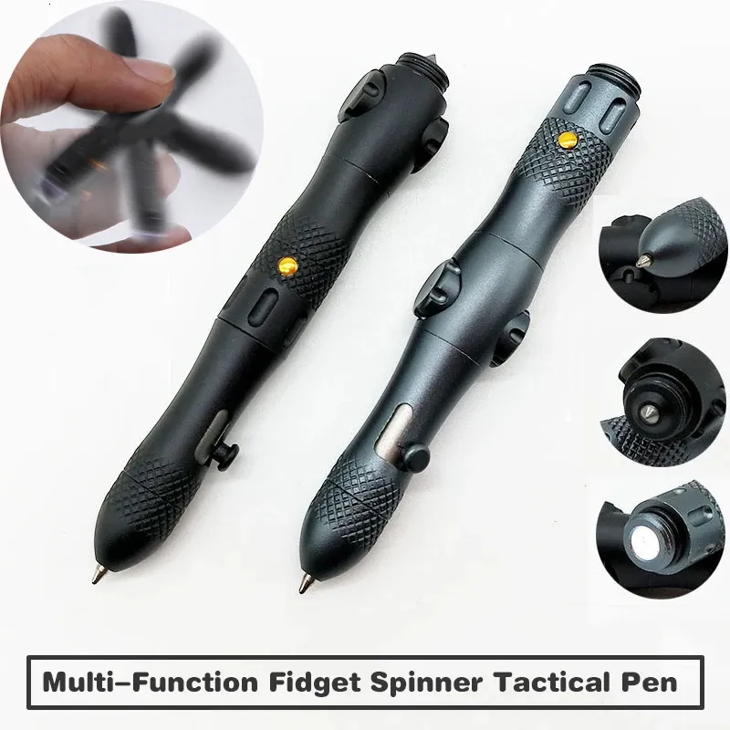 Multi-function Spinner Self Defense Tactical Pen Flashlight Emergency Glass Breaker Outdoor Survival EDC Tools Drop Ship 240123