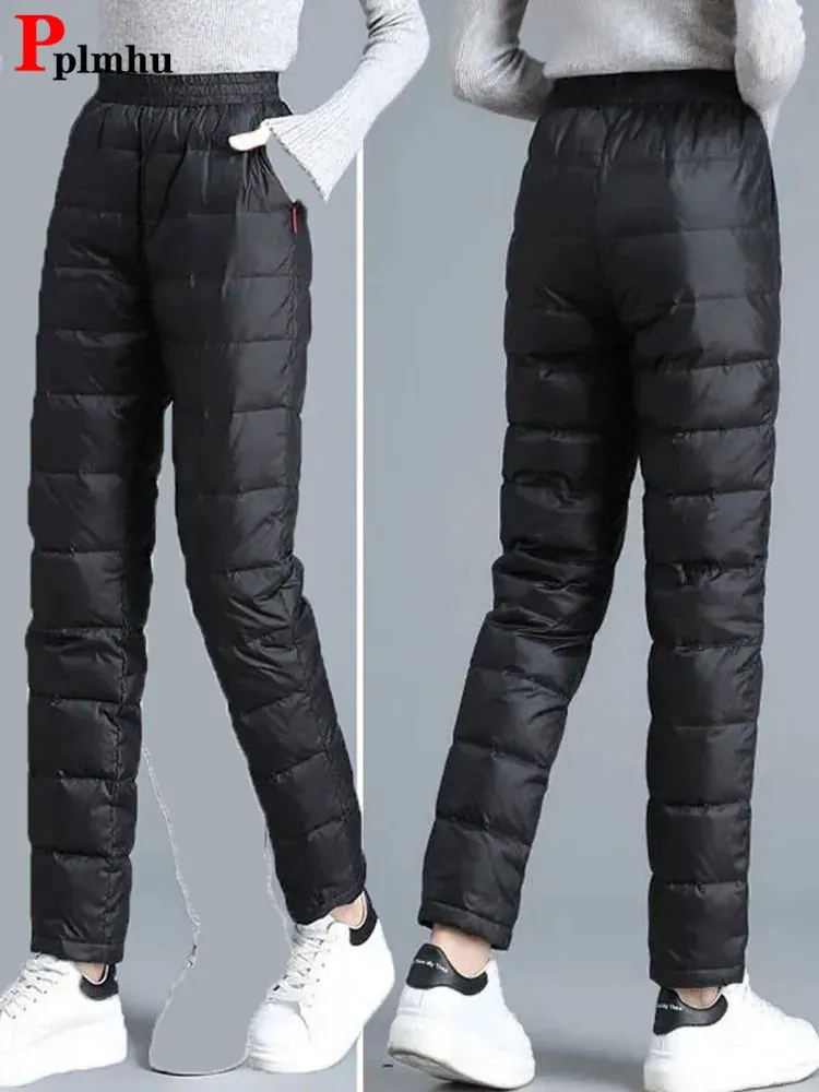 Kvinnor Casual Loose Sweatpants Overize 85 kg Elastic High midje bomullsbyxor 2023 Mammor Varmt Thwen Winter Snow Wear Pantalons 240201