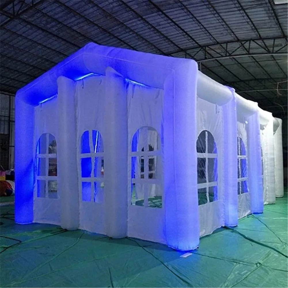 Casa inflável multiuso ao ar livre do túnel do casamento da barraca branca com luzes conduzidas grande gazebo da propaganda do letreiro do ar para a festa de exposição do evento comercial