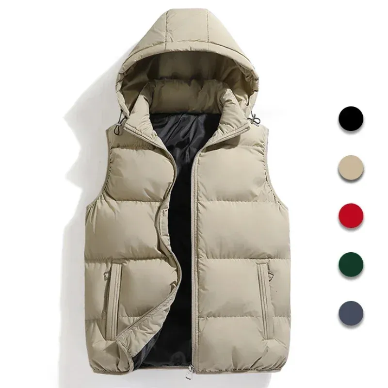 Männer Mode Herbst Winter Verdicken Baumwolle Weste Ärmellose Westen Jacke Mantel Männer Warme Abnehmbare Hut Outwear Weste Jacke Männer 240125