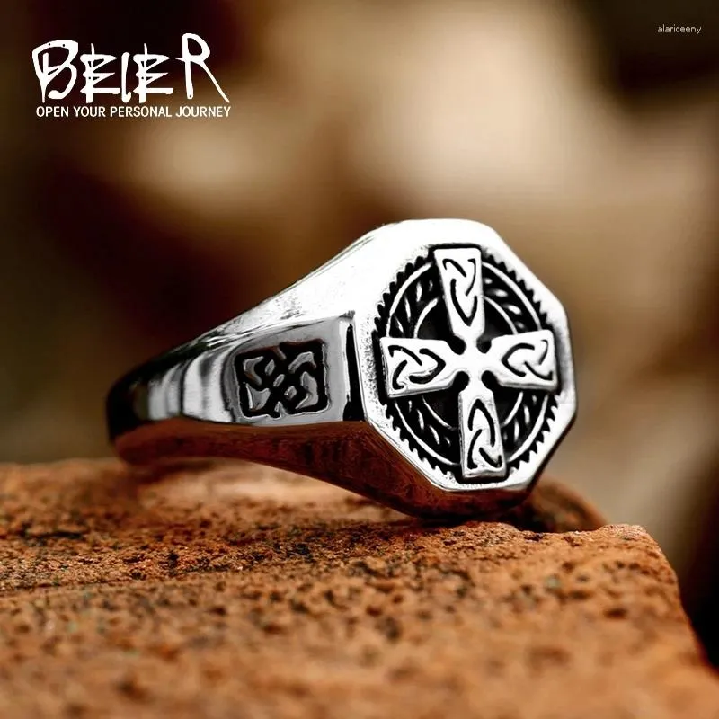 Anéis de Cluster Beier 2024 Design Especial Viking Valknut Celta Cruz Anel para Homens 316L Aço Inoxidável Retro Moda Jóias Presente Masculino