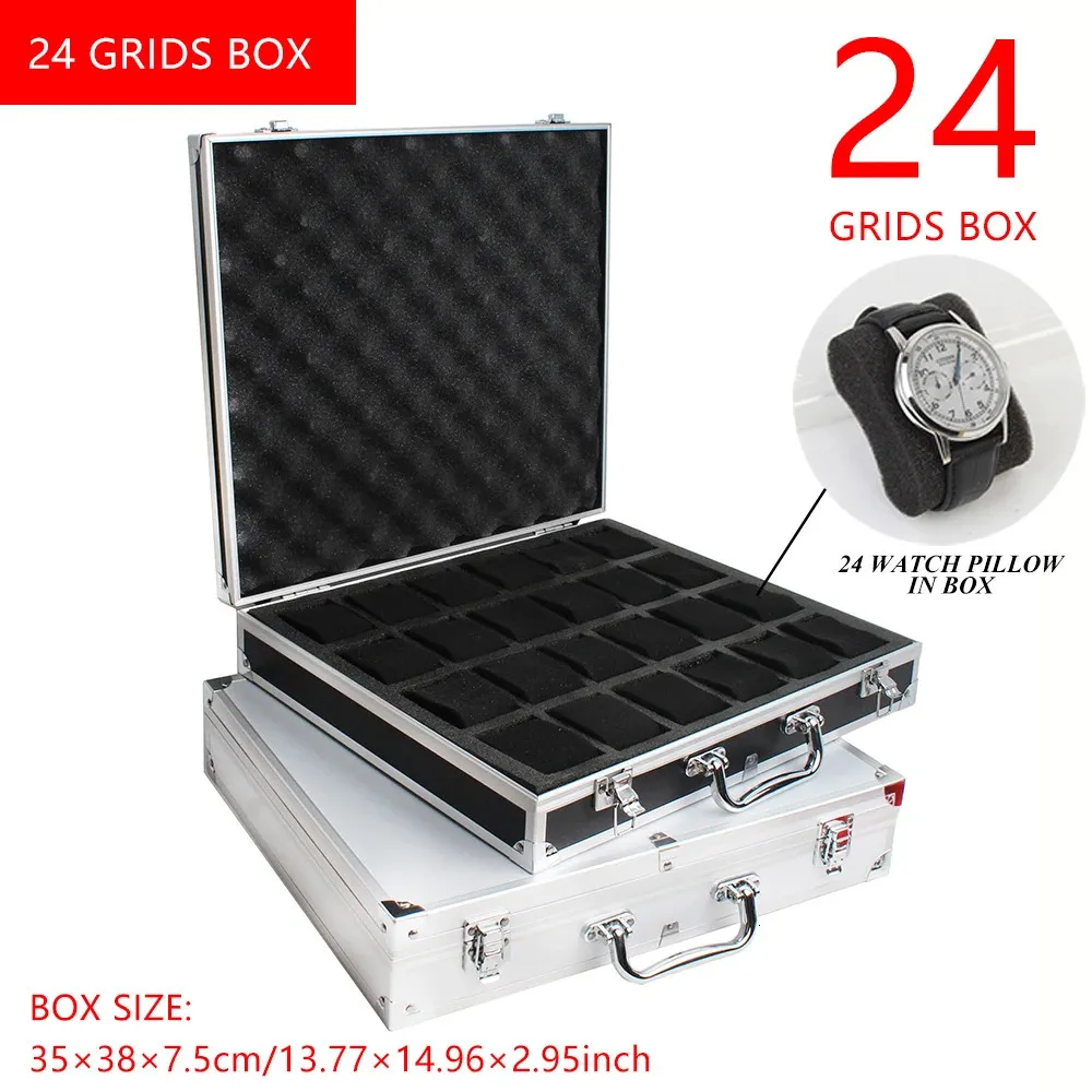 24 Girds Luxus-Uhrenbox in Premium-Qualität, Aluminiumlegierung, Produktmuster, Aufbewahrungsuhrenbox, Sammlung, Display, Geschenkboxen 240124