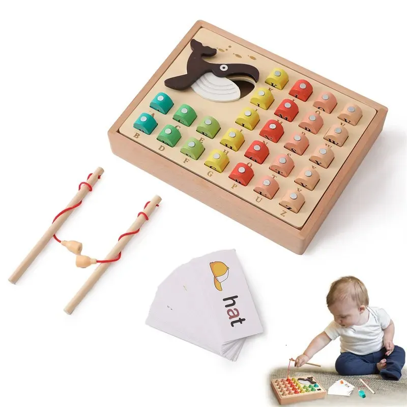子供モンテッソーリおもちゃ木製磁気釣りの言葉スペルインタラクティブゲームベイビー早期教育教育ギフト240202