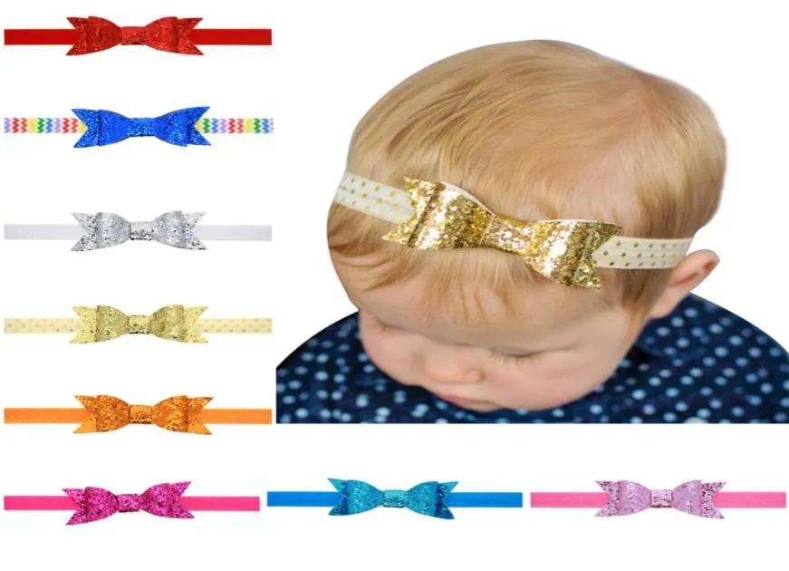 Baby Kids Headbands Sparkle Bows Girls Glitter Bowknot Headdress Elastic Headwear Head Bands Children headband Hair Accessories KH3243172