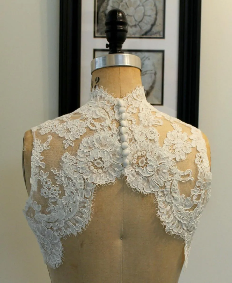 Veste de mariée courte en dentelle ivoire, col haut, sans manches, sur mesure, accessoires de mariée pour robe de mariée6717224