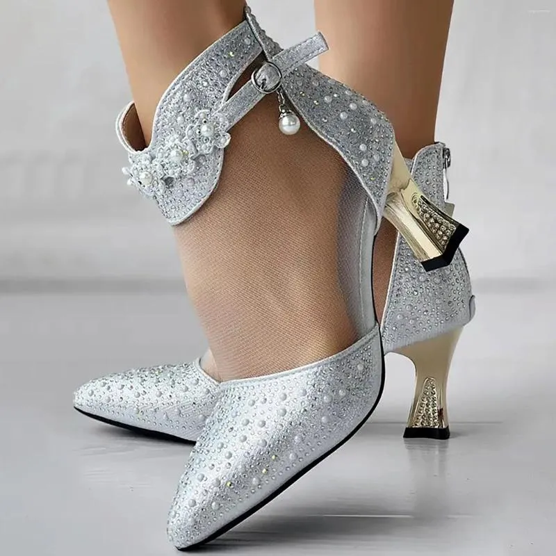 Elbise Ayakkabı Yüksek Topuk Gümüş Sandalet Kadın Günlük Boş Zamanlı Saçlı Ayak Parçası Beyaz Kadın Ayakkabı Zarif Düğün İnce Topuklular