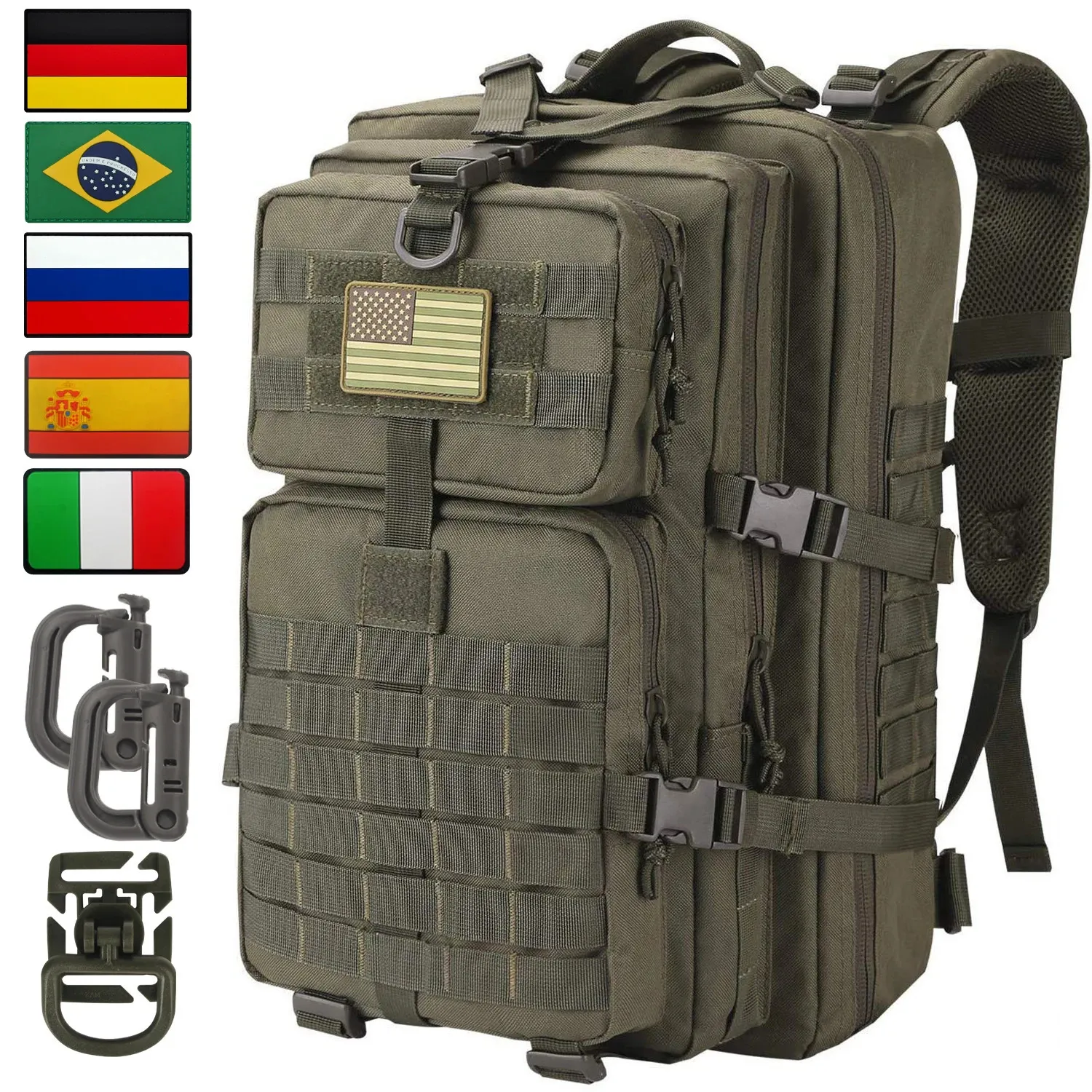 Sac à dos tactique militaire 30L ou 45L, sac d'assaut étanche, Camping en plein air, chasse, anneaux, Patch drapeau 240202