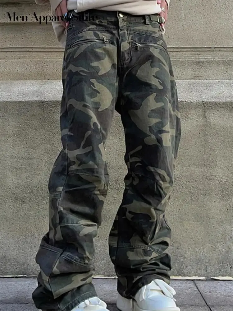 Rechte Camouflage Cargo Lange Broek Voor Mannen Casual Rits Volledige Broek Man Zomer Herfst 2023 Mode Herenkleding 240122